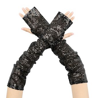 Women's Sequin Sparkly Arm Warmers Extra Long Gloves Arm Sleeve for Party