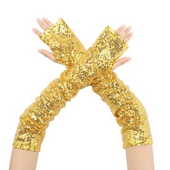 Women's Sequin Sparkly Arm Warmers Extra Long Gloves Arm Sleeve for Party