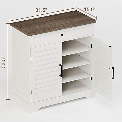Farmhouse 4-Shelf Shoe Cabinet with Louvre Doors and Drawer