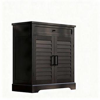 Farmhouse 4-Shelf Shoe Cabinet with Louvre Doors and Drawer