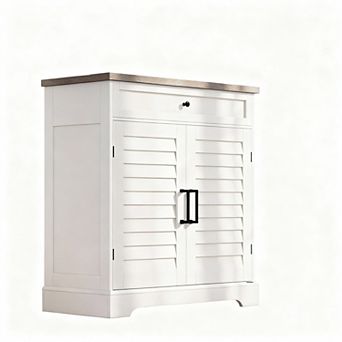 Farmhouse 4-Shelf Shoe Cabinet with Louvre Doors and Drawer