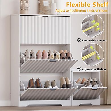 Slim Shoe Cabinet with Bench: Modern Design, Adjustable Shelves, 24-28 Pairs Capacity