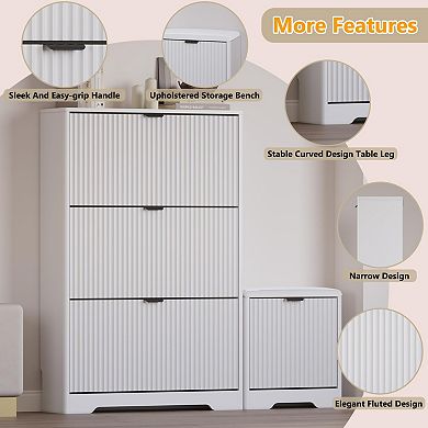 Slim Shoe Cabinet with Bench: Modern Design, Adjustable Shelves, 24-28 Pairs Capacity