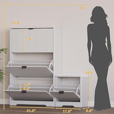 Slim Shoe Cabinet with Bench: Modern Design, Adjustable Shelves, 24-28 Pairs Capacity