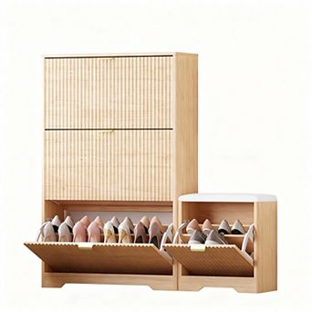 Slim Shoe Cabinet with Bench: Modern Design, Adjustable Shelves, 24-28 Pairs Capacity