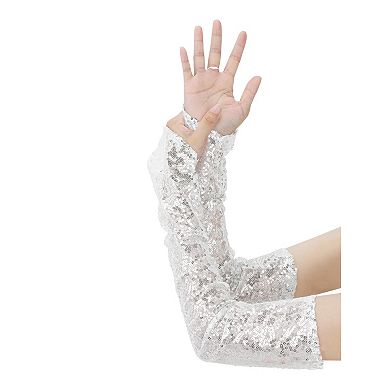 Women's Sequins Fingerless Arm Sleeves Shiny Gloves for Costume Vintage Party