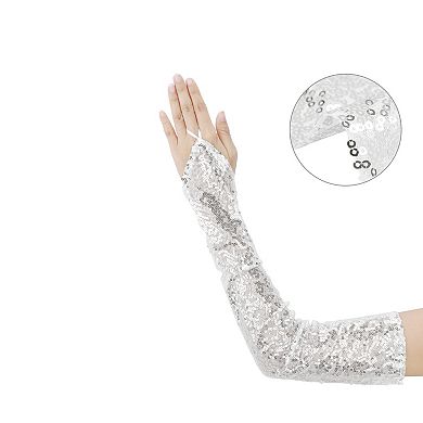 Women's Sequins Fingerless Arm Sleeves Shiny Gloves for Costume Vintage Party