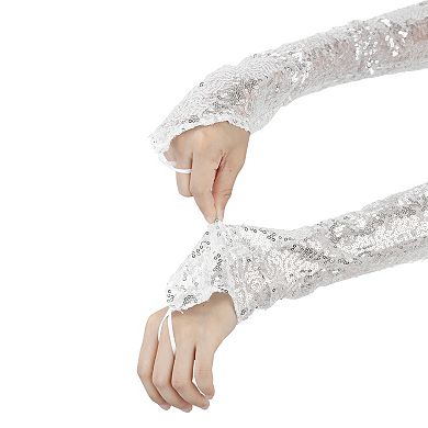 Women's Sequins Fingerless Arm Sleeves Shiny Gloves for Costume Vintage Party