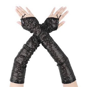 Women's Sequins Fingerless Arm Sleeves Shiny Gloves for Costume Vintage Party