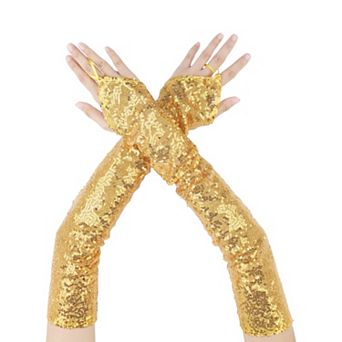Women's Sequins Fingerless Arm Sleeves Shiny Gloves for Costume Vintage Party