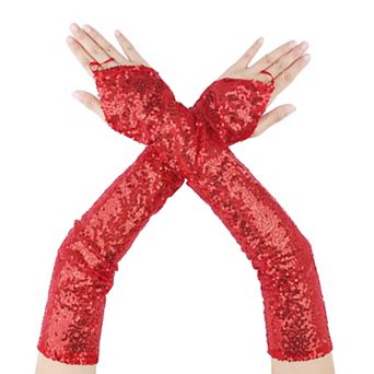 Women's Sequins Fingerless Arm Sleeves Shiny Gloves for Costume Vintage Party