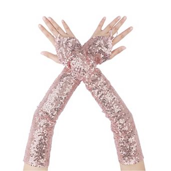 Women's Sequins Fingerless Arm Sleeves Shiny Gloves for Costume Vintage Party