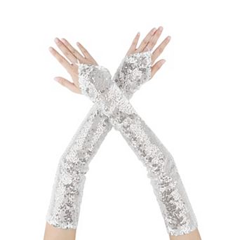 Women's Sequins Fingerless Arm Sleeves Shiny Gloves for Costume Vintage Party