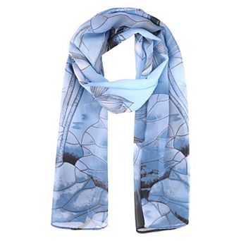 Women's Floral Chiffon Scarf, Lotus Soft Sheer Long Head Wrap Shawl Scarves for All Season