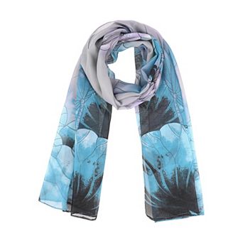 Women's Floral Chiffon Scarf, Lotus Soft Sheer Long Head Wrap Shawl Scarves for All Season