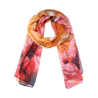 Women's Floral Chiffon Scarf, Lotus Soft Sheer Long Head Wrap Shawl Scarves for All Season