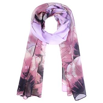 Women's Floral Chiffon Scarf, Lotus Soft Sheer Long Head Wrap Shawl Scarves for All Season