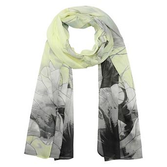 Women's Floral Chiffon Scarf, Lotus Soft Sheer Long Head Wrap Shawl Scarves for All Season