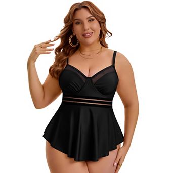 Women's Plus Size 2 pc Swimsuit Tankini and Shorts Tummy Control Smocked Swim Dress Bathing Suit