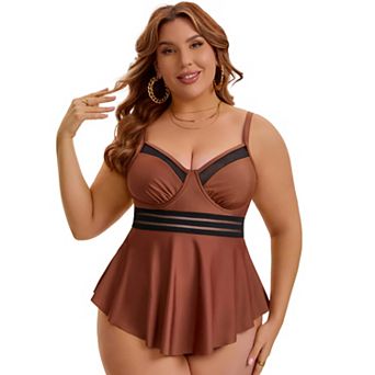 Women's Plus Size 2 pc Swimsuit Tankini and Shorts Tummy Control Smocked Swim Dress Bathing Suit