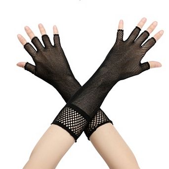 Women's Fishnet Glove Elastic Elbow Length Half Finger Mesh Gloves for Cosplay Party Club