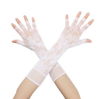 Women's Fishnet Glove Elastic Elbow Length Half Finger Mesh Gloves for Cosplay Party Club
