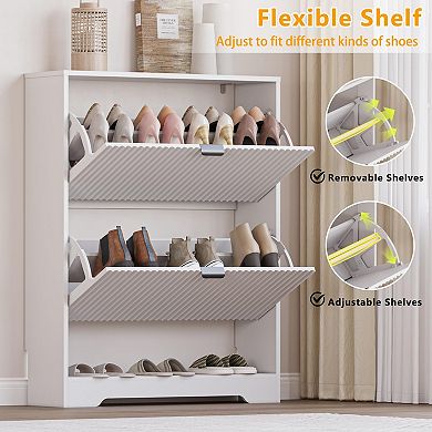 Modern Flip-Drawer Shoe Cabinet with Adjustable Shelves for Entryways