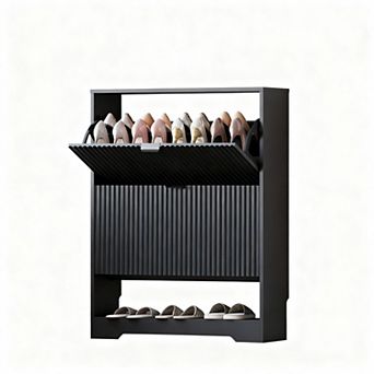 Modern Flip-Drawer Shoe Cabinet with Adjustable Shelves for Entryways