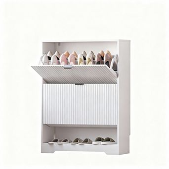 Modern Flip-Drawer Shoe Cabinet with Adjustable Shelves for Entryways