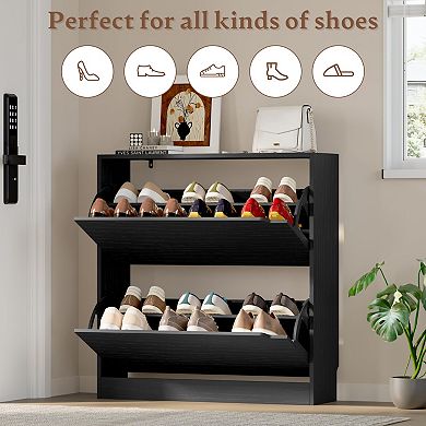 2-Drawer Flip Shoe Cabinet for Entryway: Slim, Space-Saving, Adjustable Storage