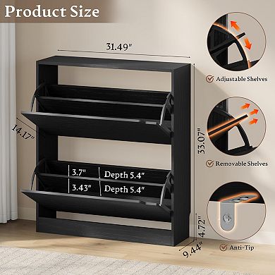 2-Drawer Flip Shoe Cabinet for Entryway: Slim, Space-Saving, Adjustable Storage