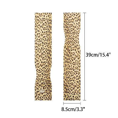 Women's Leopard Arm Warmers Ribbed Cuff Fingerless Arm Sleeves with Thumb Hole Long Gloves