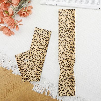Women's Leopard Arm Warmers Ribbed Cuff Fingerless Arm Sleeves with Thumb Hole Long Gloves