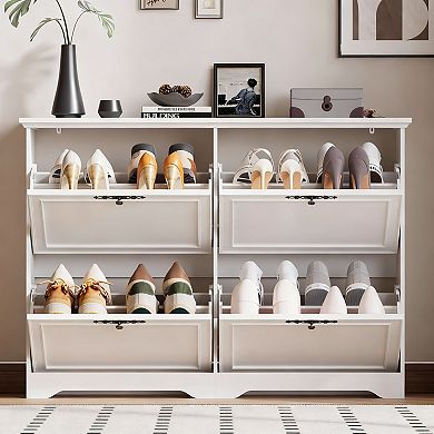 Large Shoe Cabinet with 4 Flip Drawers for Entryway