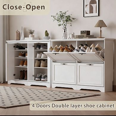 Large Shoe Cabinet with 4 Flip Drawers for Entryway