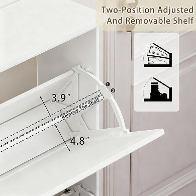 Large Shoe Cabinet with 4 Flip Drawers for Entryway