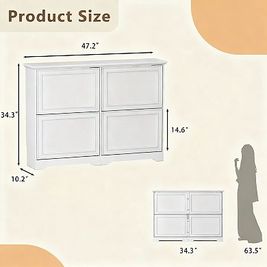 Large Shoe Cabinet with 4 Flip Drawers for Entryway