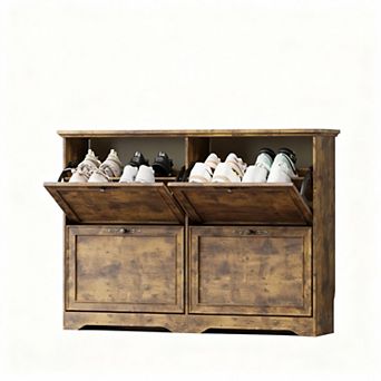 Large Shoe Cabinet with 4 Flip Drawers for Entryway