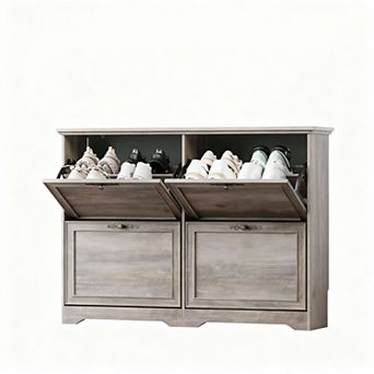 Large Shoe Cabinet with 4 Flip Drawers for Entryway