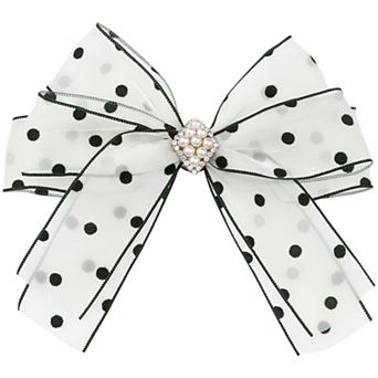 Women's Polka Dot Bow Ties Cute Hair Bow Headdress Clip Pin Mesh Bow Tie with Beads