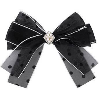 Women's Polka Dot Bow Ties Cute Hair Bow Headdress Clip Pin Mesh Bow Tie with Beads