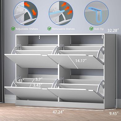 4-Drawer Slim Shoe Cabinet for Entryways: Adjustable Panels, Durable, Easy Assembly