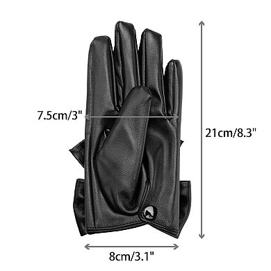 Women's Faux Leather Gloves Punk Gothic Wrist Length Glove with Studded Bow