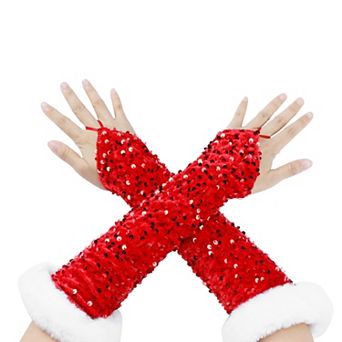 Women's Satin Hooked Finger Gloves Feather Cuffs Fingerless Cosplay Sleeves for Party