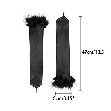 Women's Satin Hooked Finger Gloves Feather Cuffs Fingerless Cosplay Sleeves for Party