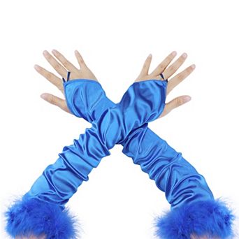Women's Satin Hooked Finger Gloves Feather Cuffs Fingerless Cosplay Sleeves for Party