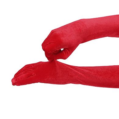 Women's Long Velvet Gloves Full Fingers Opera Glove for Evening Party