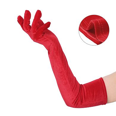 Women's Long Velvet Gloves Full Fingers Opera Glove for Evening Party
