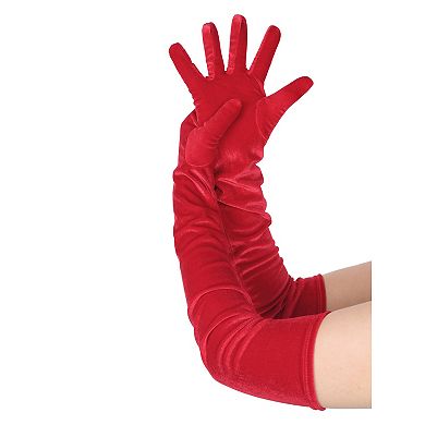 Women's Long Velvet Gloves Full Fingers Opera Glove for Evening Party