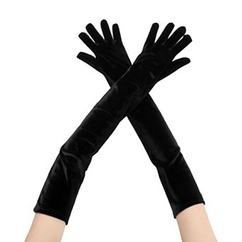 Women's Long Velvet Gloves Full Fingers Opera Glove for Evening Party